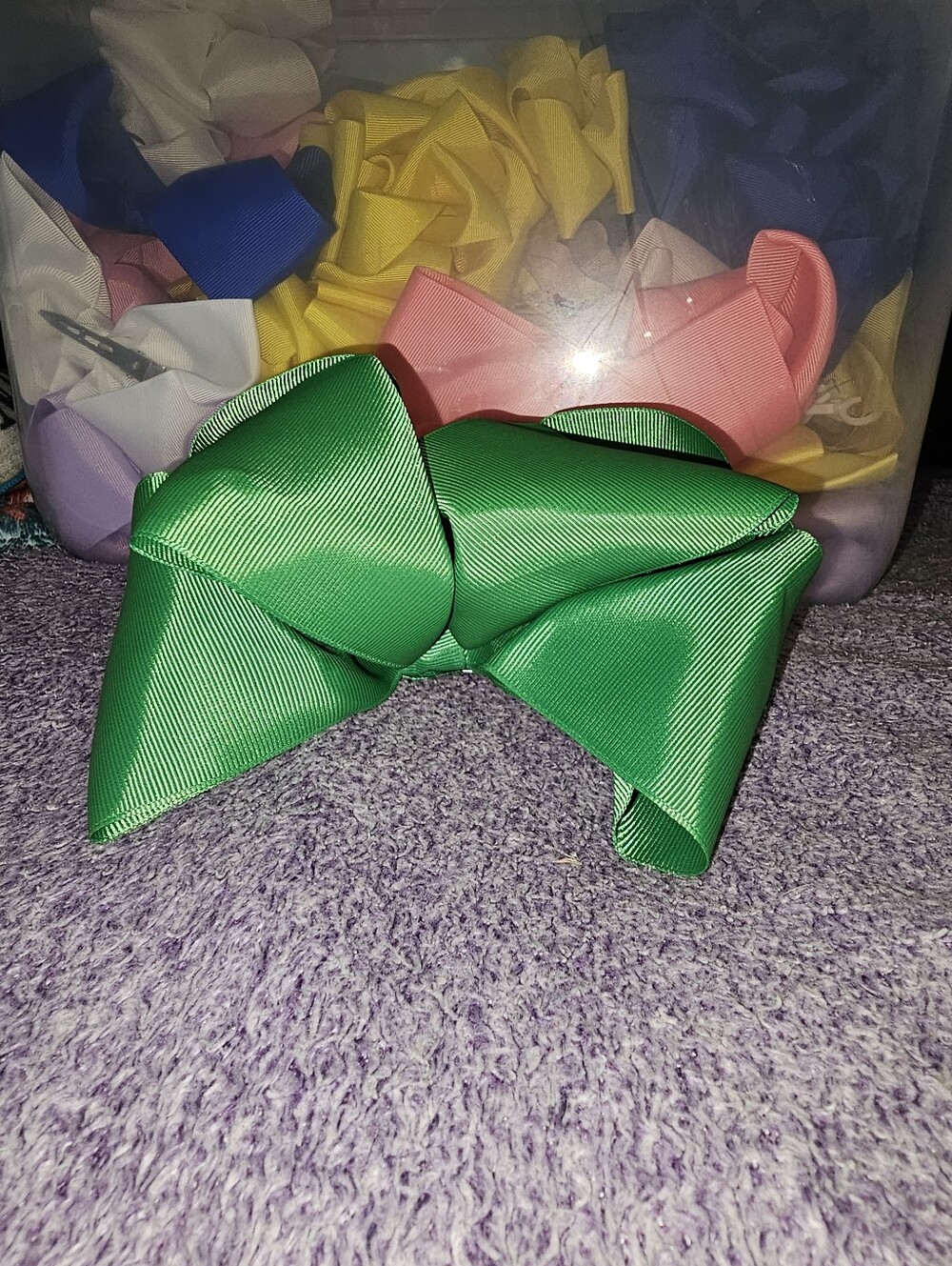 Big Double Stacked Boutuque Bow, Great School Spirit, Green Hair Bow, Handmade